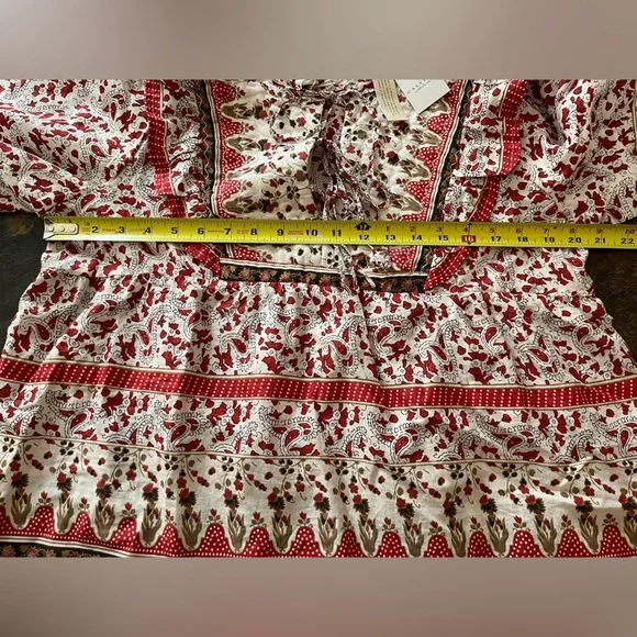 New women’s Calypso St Barth cotton quilt milkmaid boho flowy ruffle top. Large - Picture 12 of 16